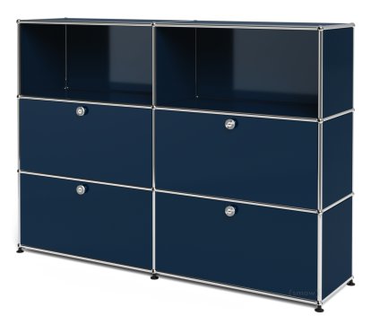 USM Haller Highboard L, Customisable, Steel blue RAL 5011, Open, With 2 drop-down doors, With 2 drop-down doors