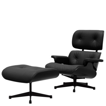 Eames Lounge Chair & Ottoman, Chestnut black, Leather Premium F nero, 89 cm, Black powdercoated