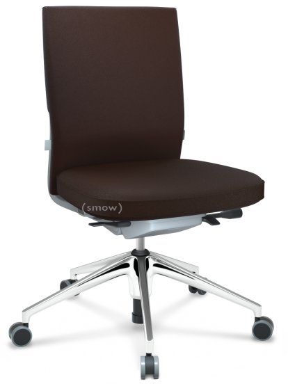 ID Soft, FlowMotion-without tilt mechanism, without seat depth adjustment, Without armrests, 5 star foot, polished aluminium, Soft grey, Seat and back Plano, Brown, Hard castors for carpets