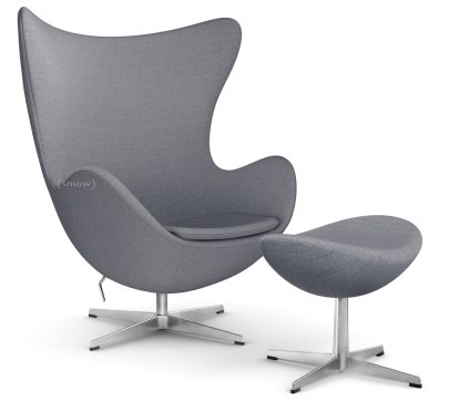 Egg Chair, Christianshavn, Christianshavn 1170 - Light Grey Uni, Satin polished aluminium, With footstool