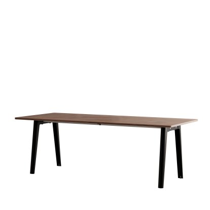 New Modern Dining Table Rectangular, Metal/Wood, 220 x 95 cm, Walnut finish, Graphite black