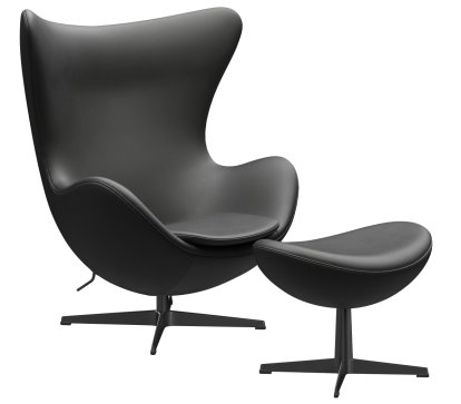 Egg Chair, Leather Essential, Black, Black, With footstool