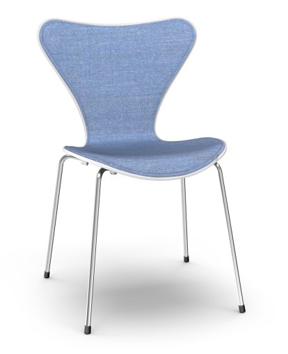 Series 7 Chair 3107 Front Upholstered, Lacquer, White lacquered, Remix 743 - Blue, Chrome