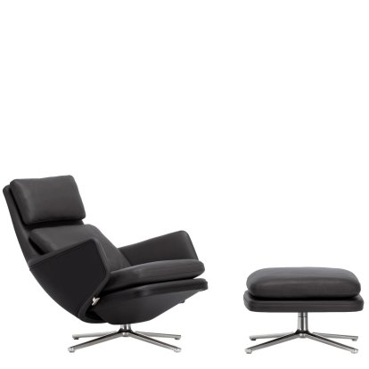 Grand Relax Lounge Chair, With Ottoman, Leather Premium F, nero, Polished, 41,5 cm