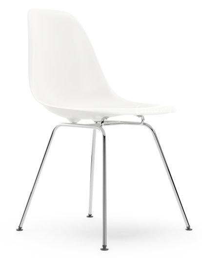 Eames Plastic Side Chair DSX, White RE, Without upholstery, Without upholstery, Standard version - 43 cm, Chrome-plated