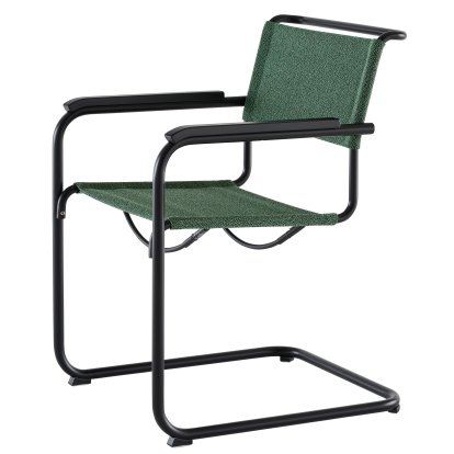 S 33 / S 34 V Fabric Cantilever Chair, Armrests black stained beech, Deep black matt powder coated, Fabric Cento malachit - dark green, Black plastic glides with felt