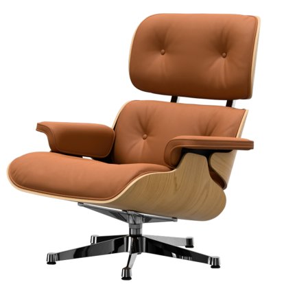 Eames Lounge Chair, Chestnut, natural, Leather Premium F cognac, 89 cm, Aluminium polished