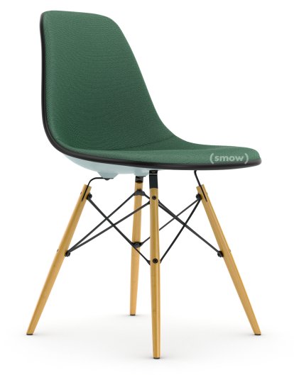 Eames Plastic Side Chair DSW, Ice grey, With full upholstery, Mint / forest, Standard version - 43 cm, Yellowish maple