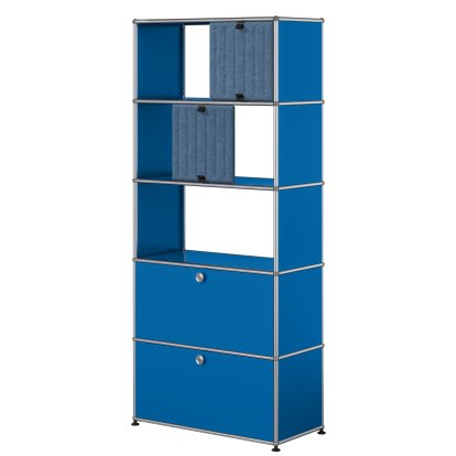 USM Haller filing shelf with 2 flaps, top without back panels with two USM Haller Soft Panels, vertical, Gentian blue RAL 5010, Blue / Light blue