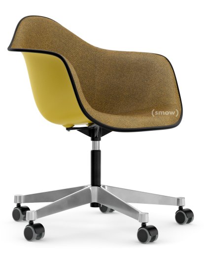 Eames Plastic Armchair RE PACC, Mustard, With full upholstery, Mustard / dark grey