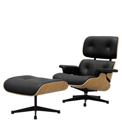 Eames Lounge Chair & Ottoman - Natural Edition, Chestnut, natural, Natural F leather, nero, Polished, sides black