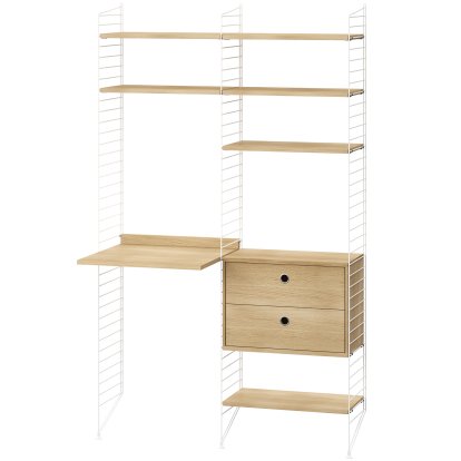 Floor Shelf with Desk and Storage, Shelves oak, panels white