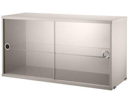 String System Display Cabinet With Sliding Glass Doors, Beige lacquered