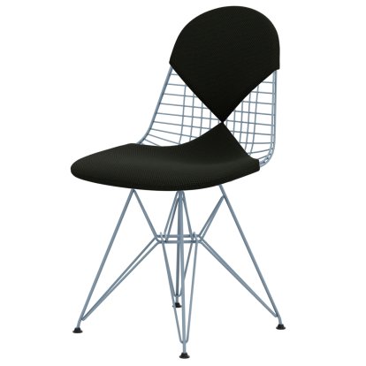 Wire Chair DKR , Powder-coated sky blue, Seat and backrest cushion (Bikini), Apollo forest / black