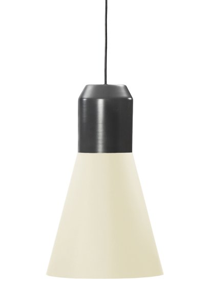 Bell Light Pendant Lamp, Grey lacquered metal, White fabric, H 35 x ø 32 cm