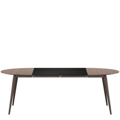 PLAYdinner Round Table, Smoked oak, L 120-220 cm, MDF black