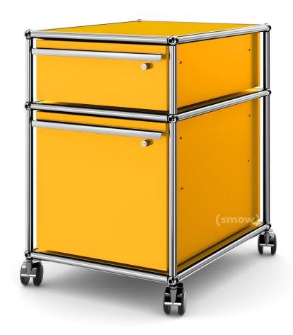 USM Haller Mobile Pedestal with Hanging File Basket, All compartments with a lock, Golden yellow RAL 1004