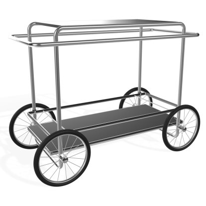 M4R Serving Trolley, Black lacquered / nickel, With bottle holder