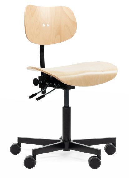 S 197 R20 Swivel Chair, Without armrests, Natural beech, Matt black powder-coated, Standard castors black for carpet