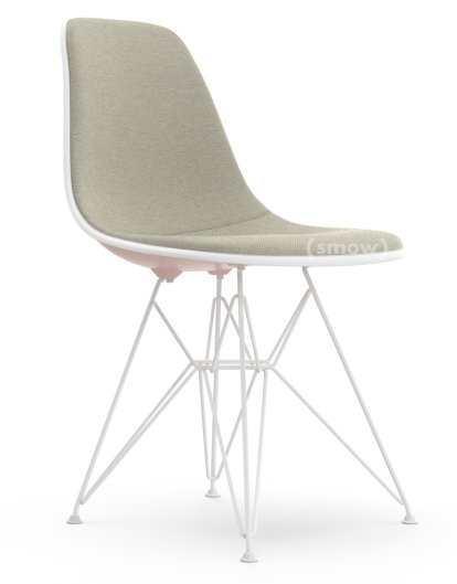 Eames Plastic Side Chair DSR, Pale rose, With full upholstery, Warm grey / ivory, Standard version - 43 cm, Coated white