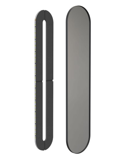 Unu mirror with LED lighting oval (set), H 180 x W 40 cm, Black matt