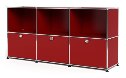 USM Haller Sideboard 50, Customisable, USM ruby red, Open, With 3 drop-down doors