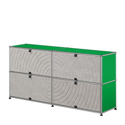 USM Haller Sideboard L with four USM Haller Soft Panels, round, USM green, Grey
