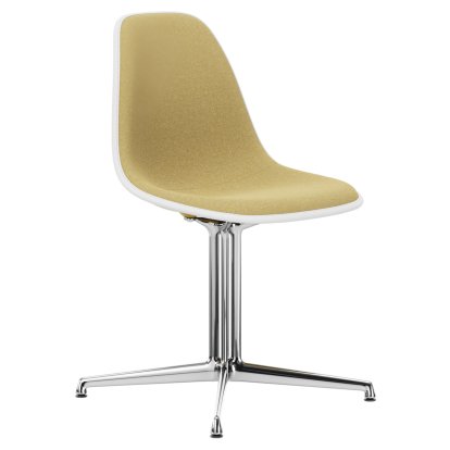 Eames Plastic Side Chair DSL, Mustard, With full upholstery, Mustard / ivory, Aluminium polished