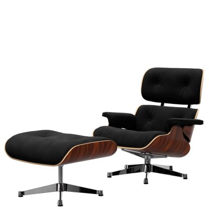 Eames Lounge Chair & Ottoman Calma, Santos Palisander, Calma, dark anthracite, 84 cm - Original height 1956, Aluminium polished