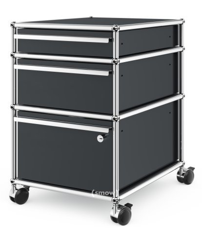 USM Haller Mobile Pedestal with 3 Drawers Type 2 (with Counterbalance), Lowest drawer with lock, Anthracite RAL 7016