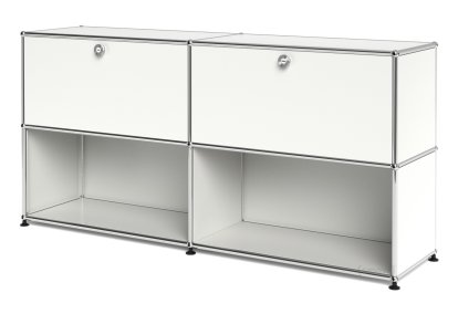 USM Haller Sideboard L, Customisable, Pure white RAL 9010, With 2 drop-down doors, Open