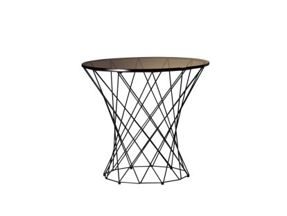 Oota Coffee Table, H 47 x ø 52 cm, Brown glass, Matt black powder-coated