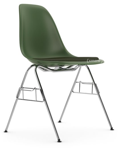 Eames Plastic Side Chair RE DSS / DSS-N, Forest, With seat upholstery, Nero / forest, With linking element (DSS)