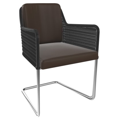 D43 Armchair, Wickerwork II - deep black, Leather - brown, Stainless steel, matt