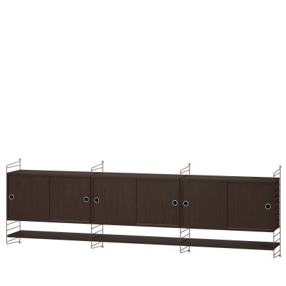 String System Wall Shelf with 3 Wall Units, Oak veneer dark, Dark red