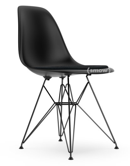 Eames Plastic Side Chair RE DSR, Deep black, With seat upholstery, Nero, Standard version - 43 cm, Coated basic dark