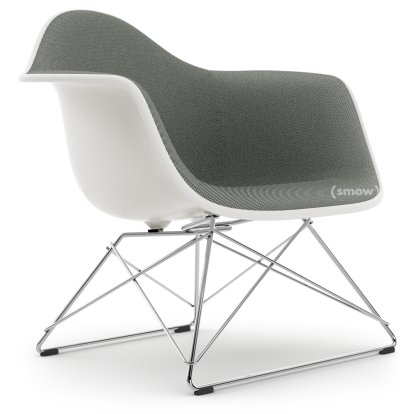 Eames Plastic Armchair LAR, White RE, Full upholstery nero / ivory, Chrome-plated