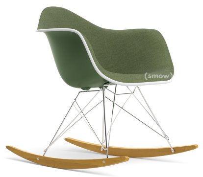 Eames Plastic Armchair RE RAR with Upholstery, Forest, With full upholstery, Ivory / forest, White, Chrome/yellowish maple