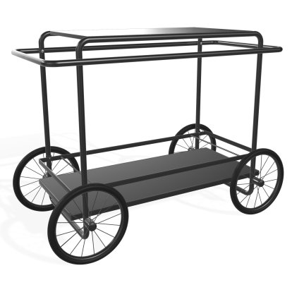 M4R Serving Trolley, Black lacquered / black, With bottle holder