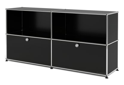 USM Haller Sideboard L, Customisable, Graphite black RAL 9011, Open, With 2 drop-down doors
