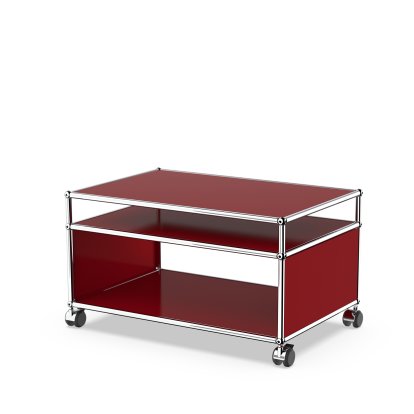 USM Haller side table with extension and castors, USM ruby red, Hard castors for carpets