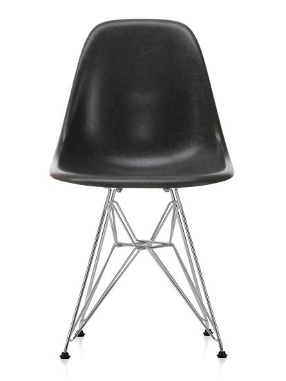 Eames Fiberglass Chair DSR, Eames elephant hide grey, Polished chrome