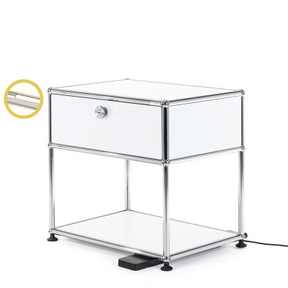USM Haller Bedside Table with Dimmable Light, Pure white RAL 9010
