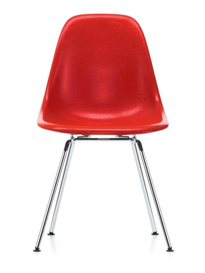 Eames Fiberglass Chair DSX, Eames classic red, Polished chrome