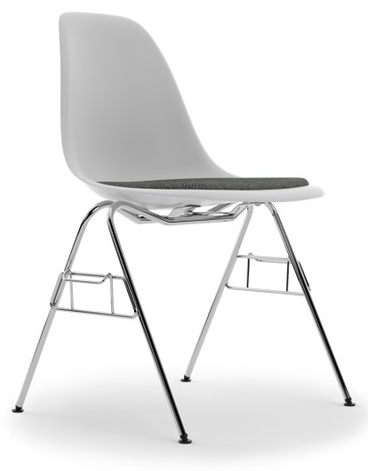 Eames Plastic Side Chair RE DSS / DSS-N, Cotton white, With seat upholstery, Nero / ivory, With linking element (DSS)