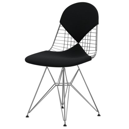 Wire Chair DKR , Polished chrome, Seat and backrest cushion (Bikini), Apollo carbon / black