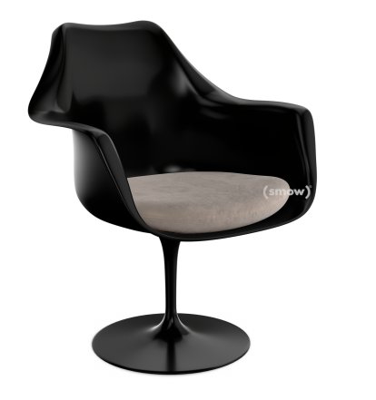 Saarinen Tulip Armchair, Swivel, Seat cushion, Black, Beige (Eva 177)