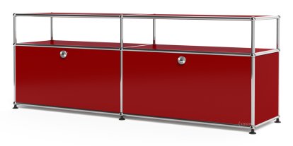 USM Haller Lowboard L with Extension, Customisable, USM ruby red, With 2 drop-down doors, Without cable entry hole