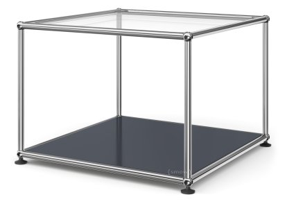 USM Haller Side Table 50, Upper panel glass, lower panel metal, Anthracite RAL 7016
