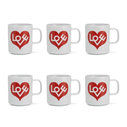 Girard Coffee Mugs, Love Heart, red, Set of 6